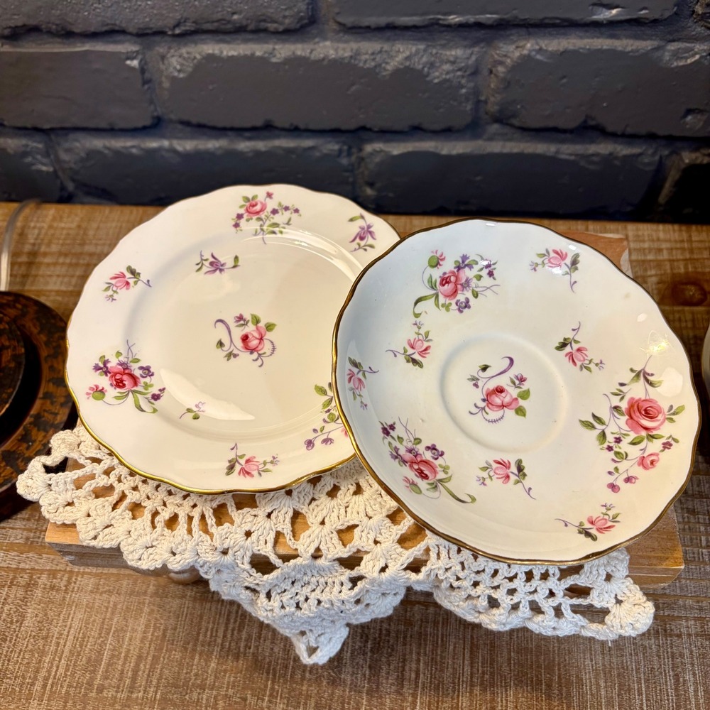 Vintage Melba Bone China D9 2 Piece Set 6" Plate & Saucer Pink Roses England
